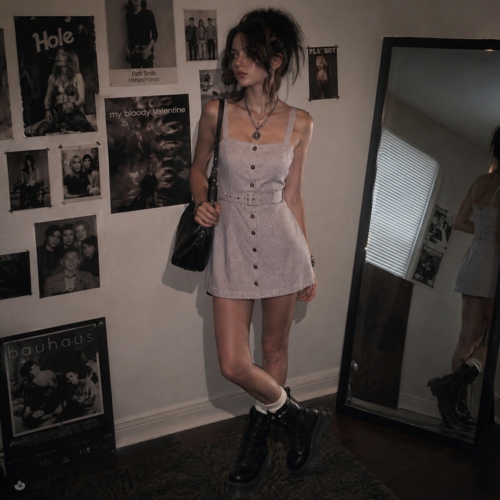 Vintage Mini Dress Junior's Small Plaid‎ Belted Y2K Grunge Indie Sleaze Sad Girl